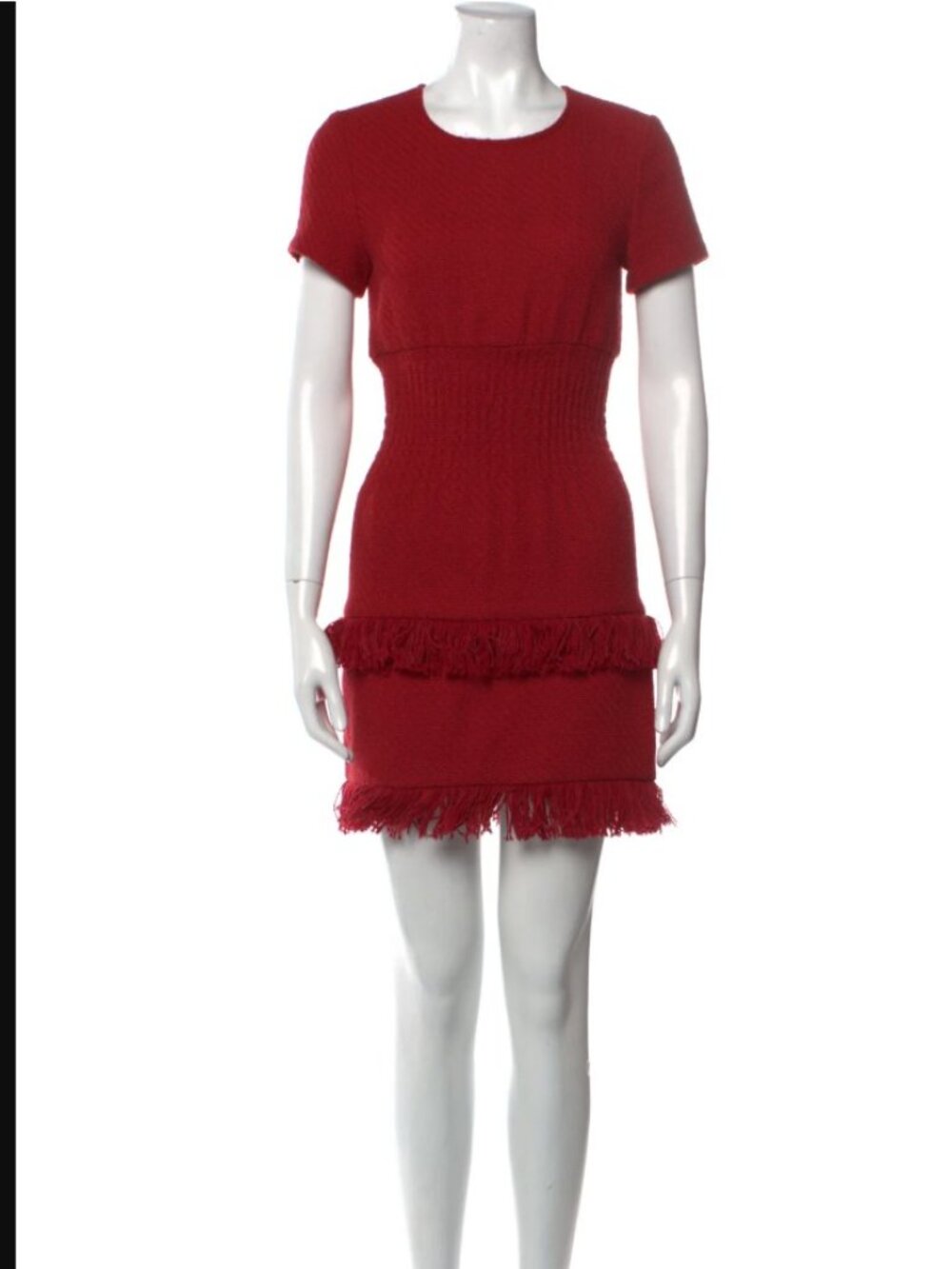 Maje Red Short-Sleeve Fringe Tiered Mini Dress